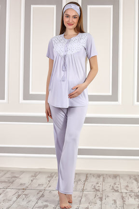 Haluk Bayram 4111 Dantel İşlemeli Sabahlıklı Lohusa Pijama Takımı