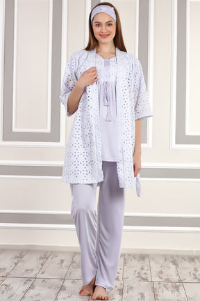 Haluk Bayram 4111 Dantel İşlemeli Sabahlıklı Lohusa Pijama Takımı