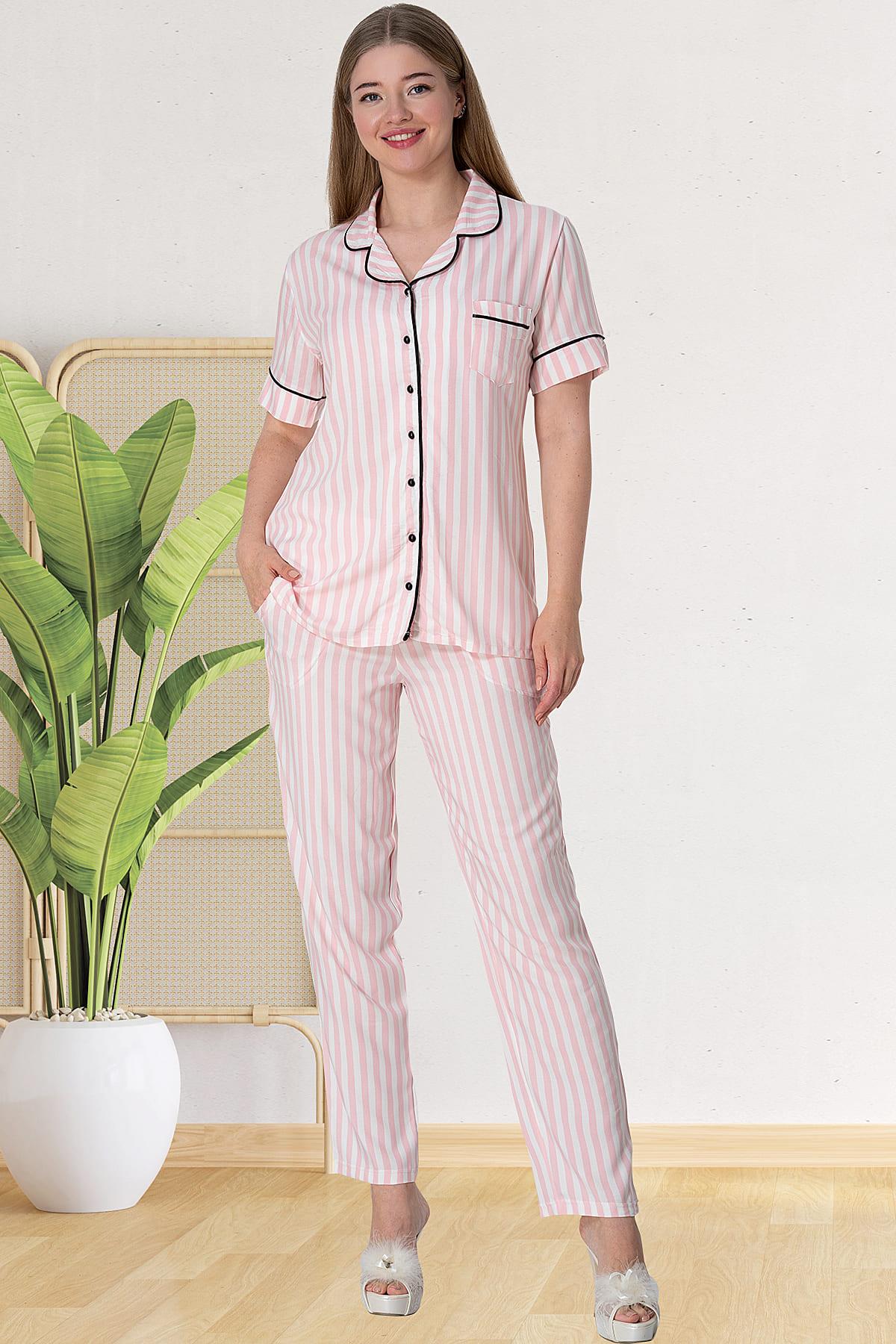 Çizgili Önden Düğmeli Lohusa Pijama Takımı - 5150