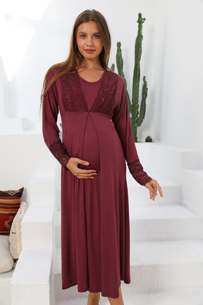 MOMMYSH® 55102 Silence Dantel İşlemeli Lohusa Gecelik Mürdüm
