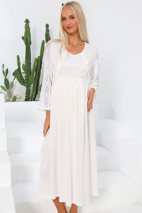 MOMMYSH® 55103 Elegance Dantel Kollu Lohusa Gecelik Ekru