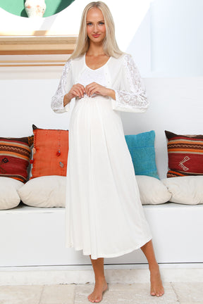 MOMMYSH® 55103 Elegance Dantel Kollu Lohusa Gecelik Ekru