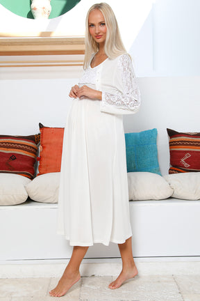 MOMMYSH® 55103 Elegance Dantel Kollu Lohusa Gecelik Ekru