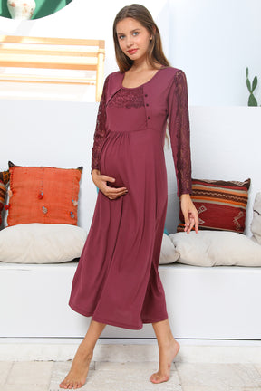 MOMMYSH® 55103 Elegance Dantel Kollu Lohusa Gecelik Mürdüm