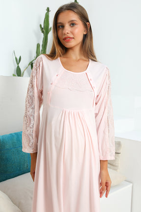 MOMMYSH® 55103 Elegance Dantel Kollu Lohusa Gecelik Pembe