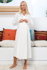 MOMMYSH® 55104 Dream Dantel Yaka Lohusa Gecelik Ekru
