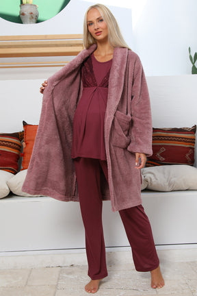 MOMMYSH® 55702 Silence Welsoft Sabahlıklı Dantel İşlemeli Lohusa Pijama Takımı Mürdüm