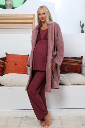 MOMMYSH® 702102 Silence Welsoft Dantel İşlemeli 4'lü Lohusa Seti Mürdüm