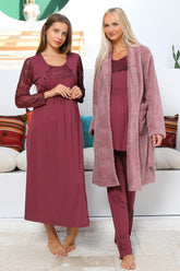 MOMMYSH® 703103 Elegance Welsoft Dantel Kollu 4'lü Lohusa Seti Mürdüm