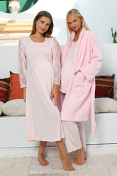 MOMMYSH® 703103 Elegance Welsoft Dantel Kollu 4'lü Lohusa Seti Pembe