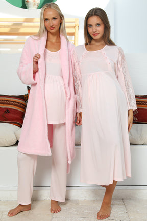 MOMMYSH® 703103 Elegance Welsoft Dantel Kollu 4'lü Lohusa Seti Pembe
