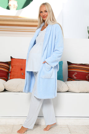 MOMMYSH® 703103 Elegance Welsoft Dantel Kollu 4'lü Lohusa Seti Mavi