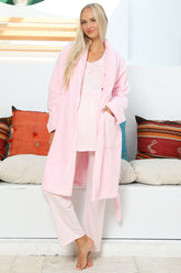 MOMMYSH® 55703 Elegance Welsoft Sabahlıklı Dantel Kollu Lohusa Pijama Takımı Pembe