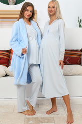 MOMMYSH® 704104 Dream Welsoft Dantel Yaka 4'lü Lohusa Seti Mavi