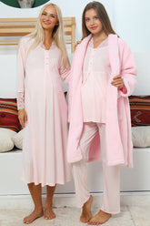 MOMMYSH® 704104 Dream Welsoft Dantel Yaka 4'lü Lohusa Seti Pembe