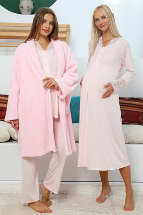 MOMMYSH® 704104 Dream Welsoft Dantel Yaka 4'lü Lohusa Seti Pembe