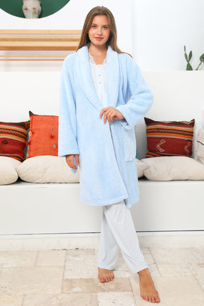 MOMMYSH® 55704 Dream Welsoft Sabahlıklı Dantel Yaka Lohusa Pijama Takımı Mavi