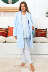 MOMMYSH® 55704 Dream Welsoft Sabahlıklı Dantel Yaka Lohusa Pijama Takımı Mavi