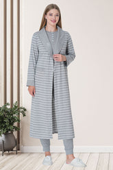 Mecit 5760 Çizgili Sabahlıklı Lohusa Pijama Takımı