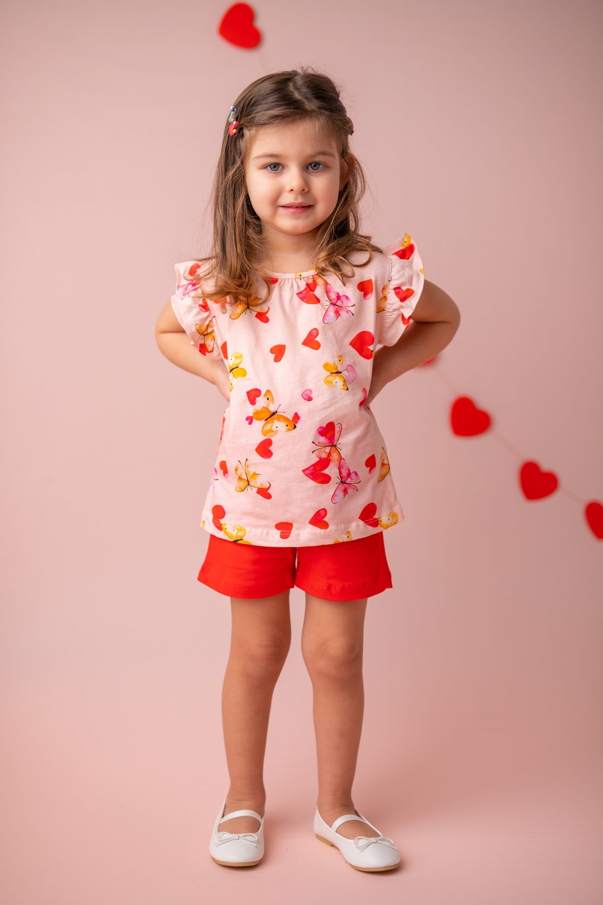 Kız Bebek Kalp Desenli Kalp Desenli T-Shirt ve Şort Takım (9ay-4yaş)-0