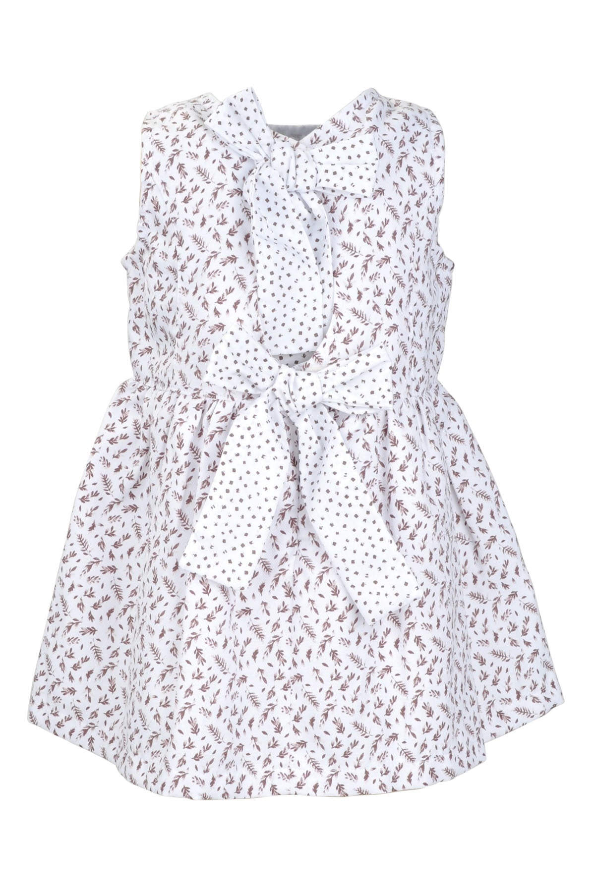 Kız Bebek Bej Fiyonklu Desenli Elbise (9ay-4yaş)-1