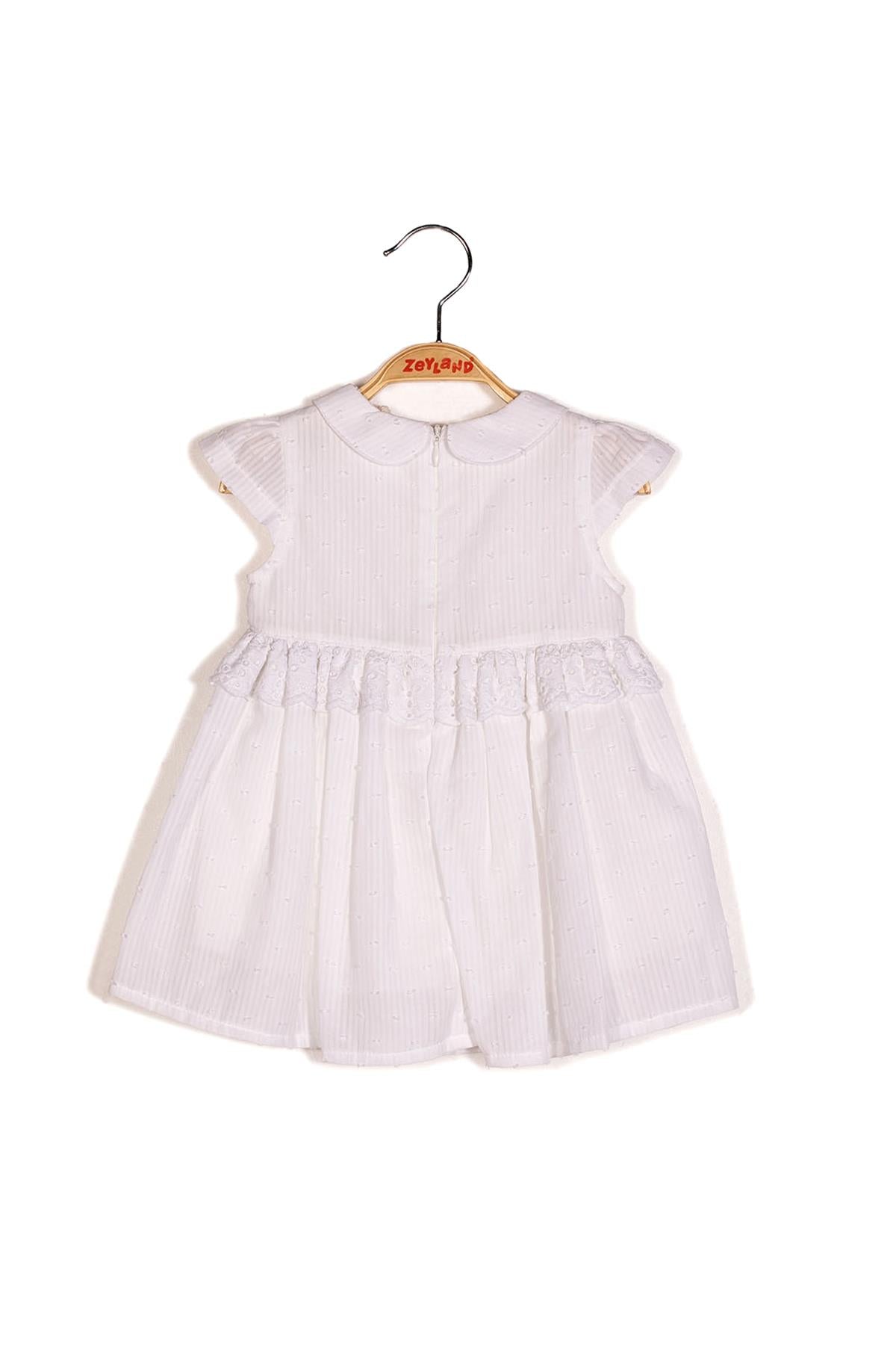 Kız Bebek Beyaz Bebe Yaka Elbise-4