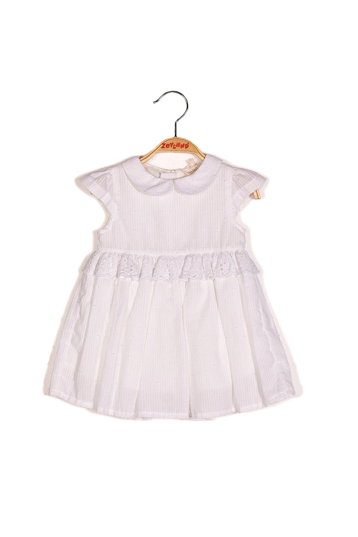 Kız Bebek Beyaz Bebe Yaka Elbise-3