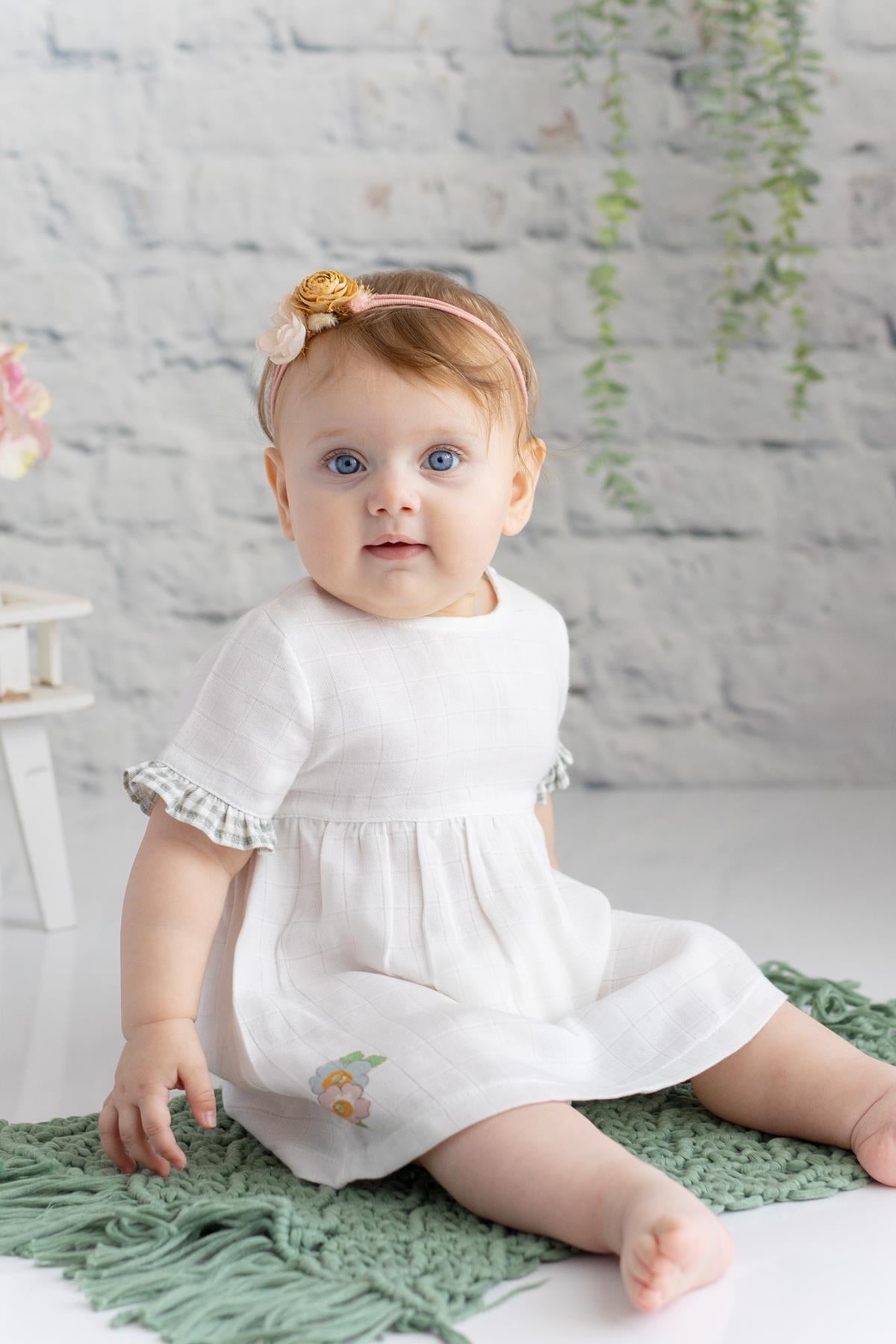 Kız Bebek Ekru Şile Bezi Elbise-0