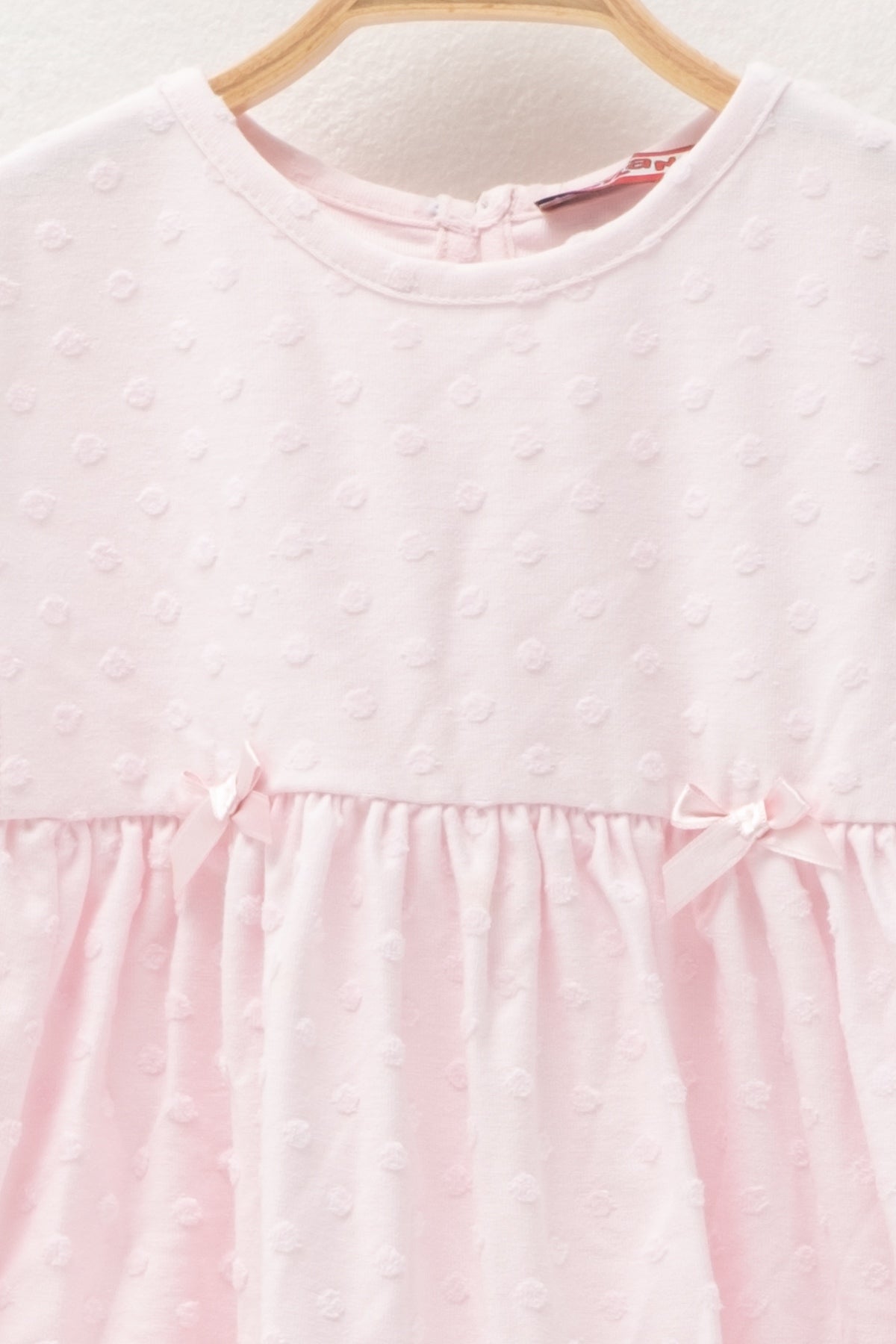 Kız Bebek Pembe Beli Lastikli Puanlı Örme Elbise (2-7yaş)-1