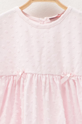 Kız Bebek Pembe Beli Lastikli Puanlı Örme Elbise (2-7yaş)-1