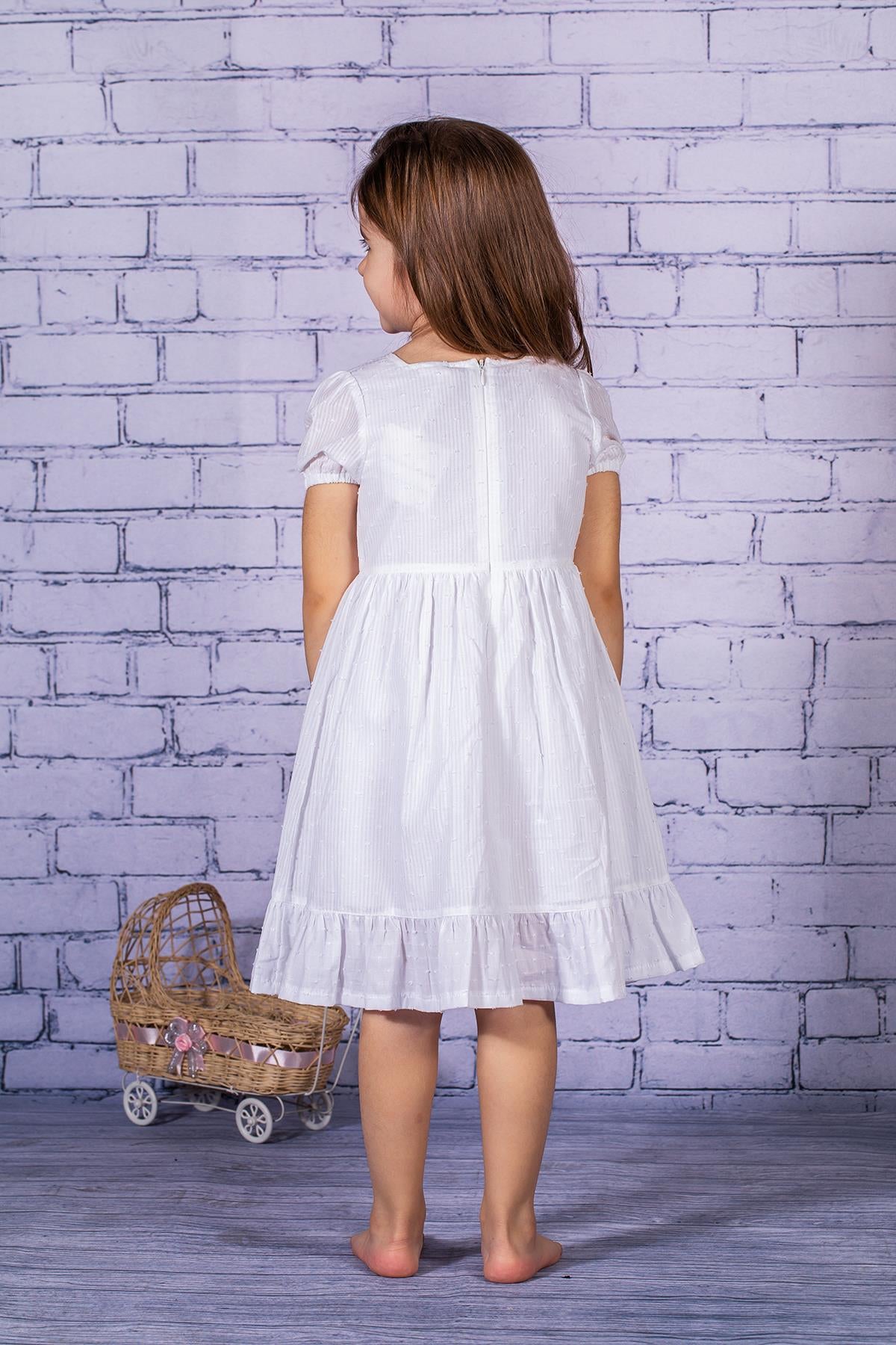 Kız Çocuk Beyaz Dokuma Elbise-1