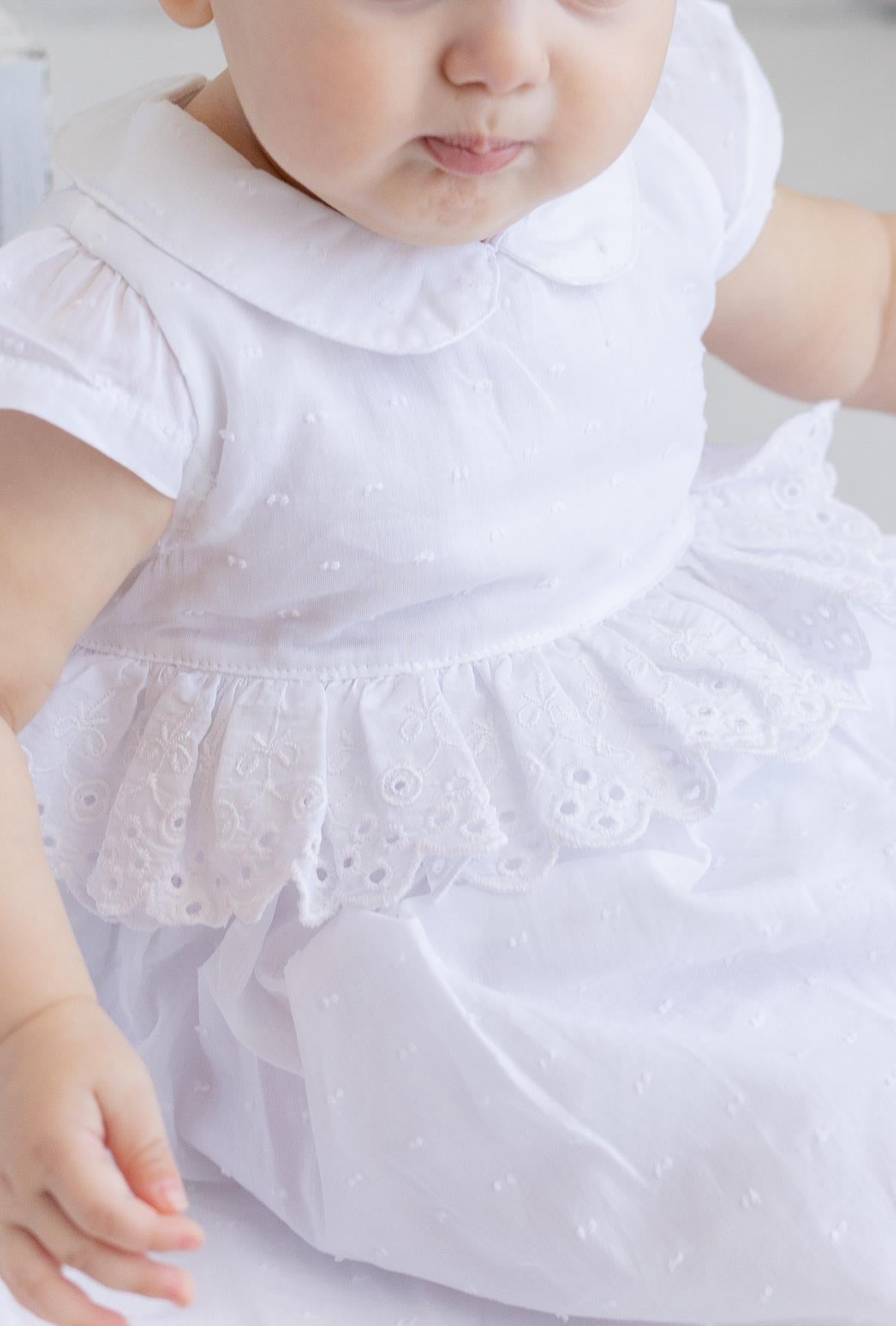Kız Bebek Beyaz Bebe Yaka Elbise-1