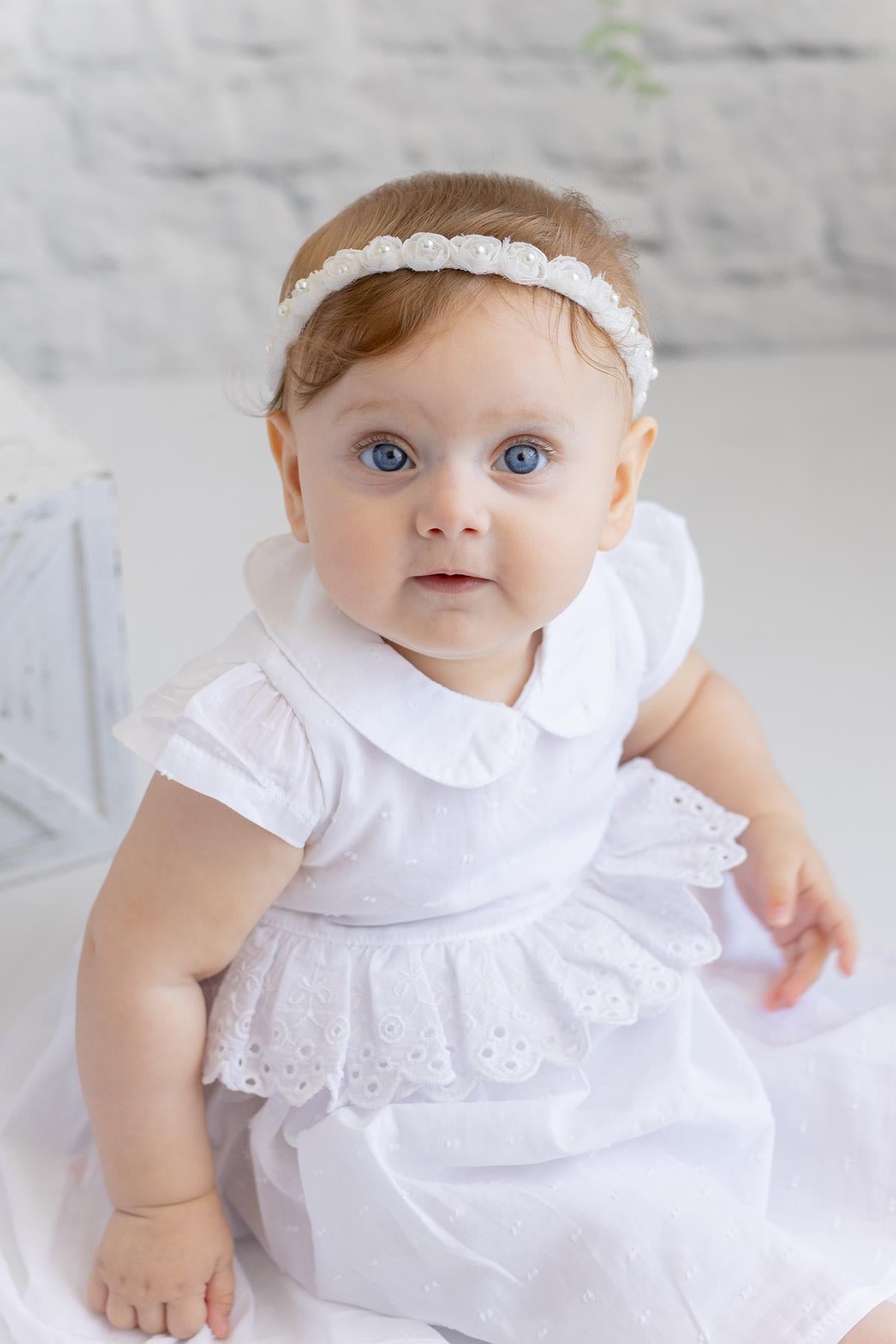 Kız Bebek Beyaz Bebe Yaka Elbise-2
