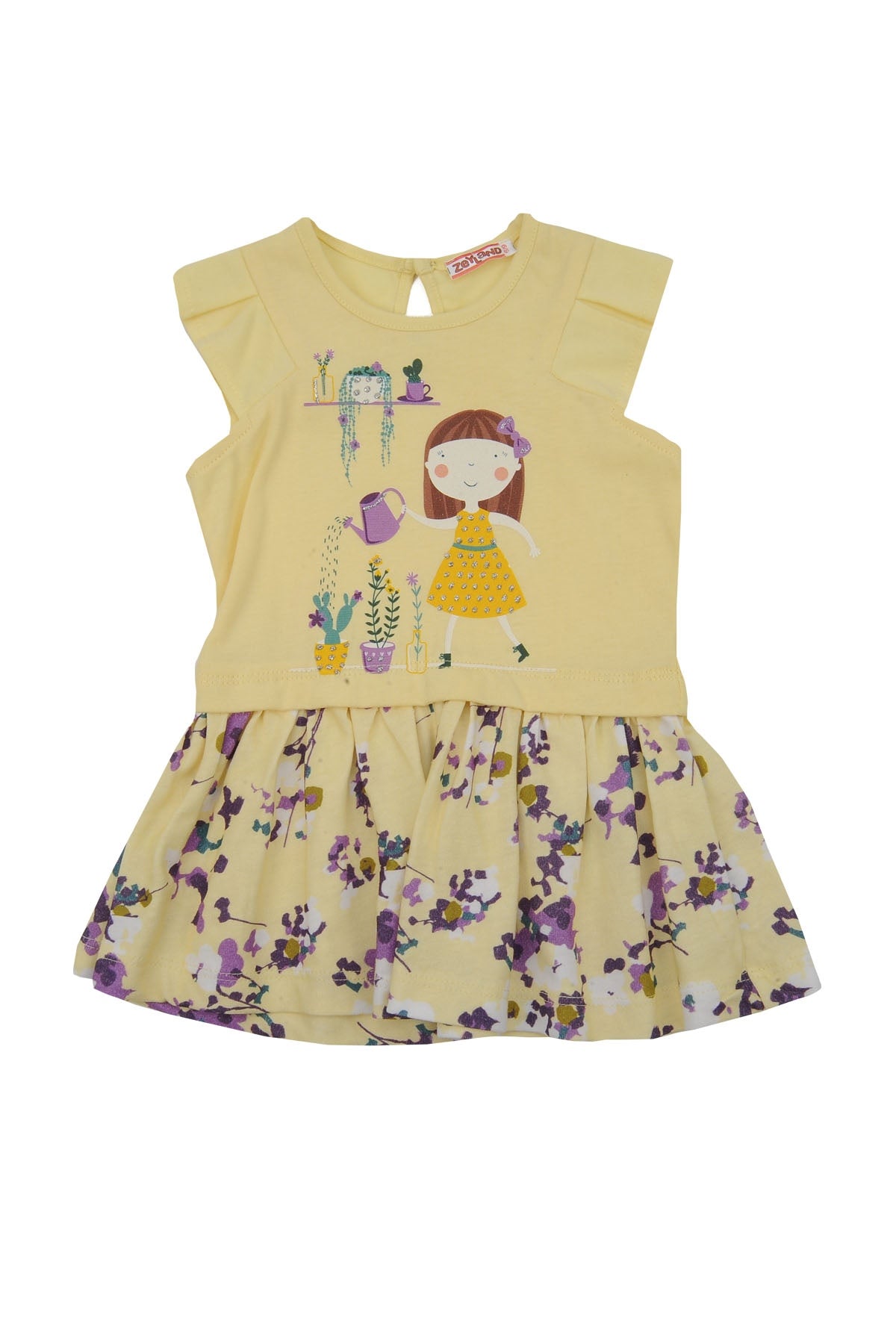 Kız Bebek Sarı Flowers Baskılı Elbise (6ay-4yaş)-0