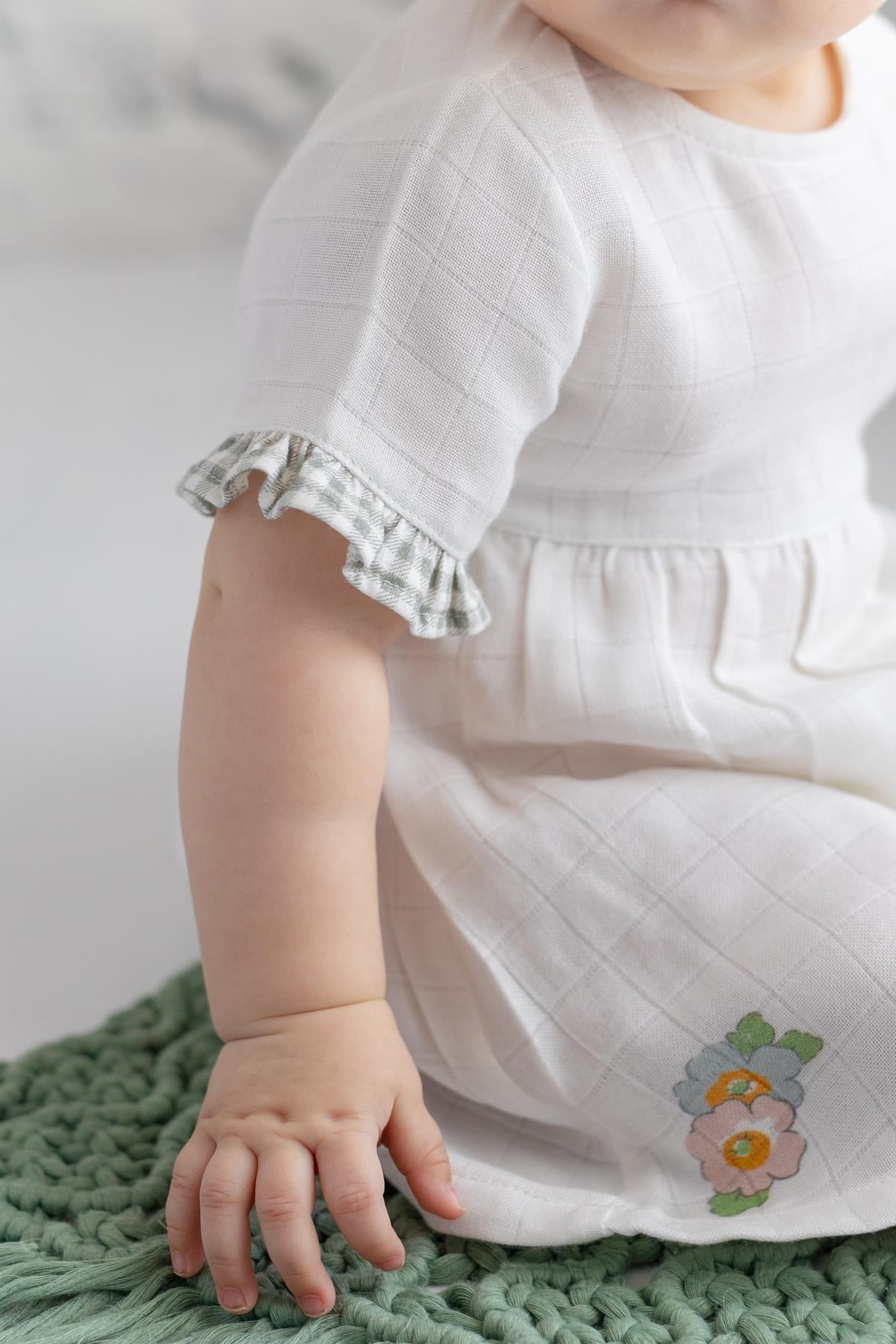 Kız Bebek Ekru Şile Bezi Elbise-1