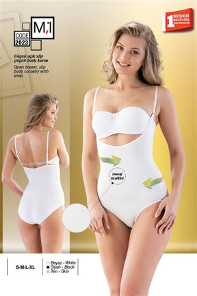 Emay 2023 Göğsü Açık Slip Çıtçıtlı Body Dikişsiz Lohusa Korse - Lohusa Sepeti