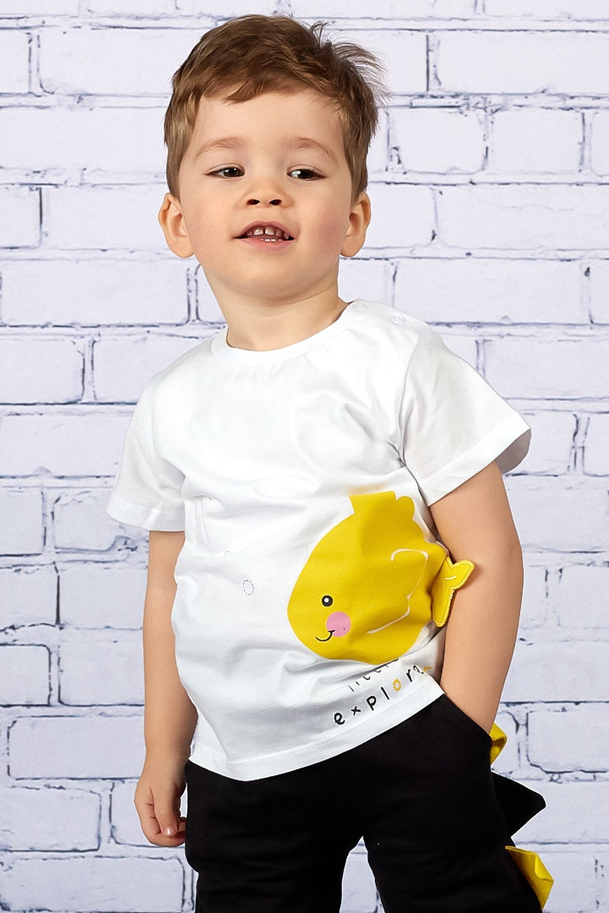 Erkek Bebek Balık Baskılı T-shirt-0