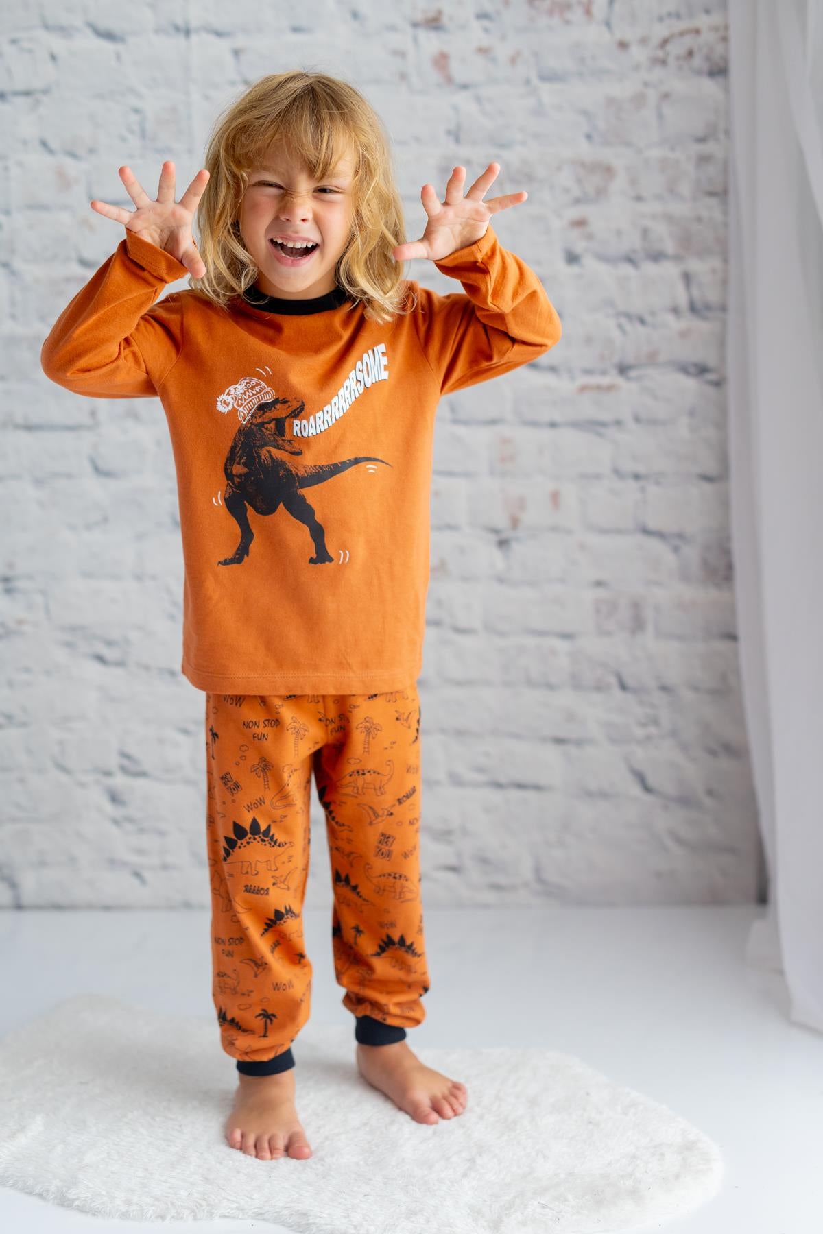 Erkek Çocuk Dinazor Baskılı Pijama Takımı-0
