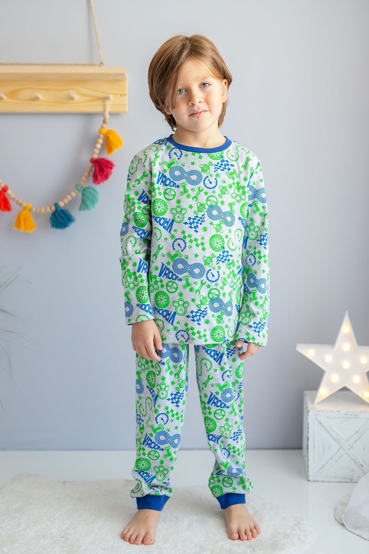 Erkek Çocuk Baskılı Pamuklu Pijama Takımı(5 Yaş-12 Yaş)-0