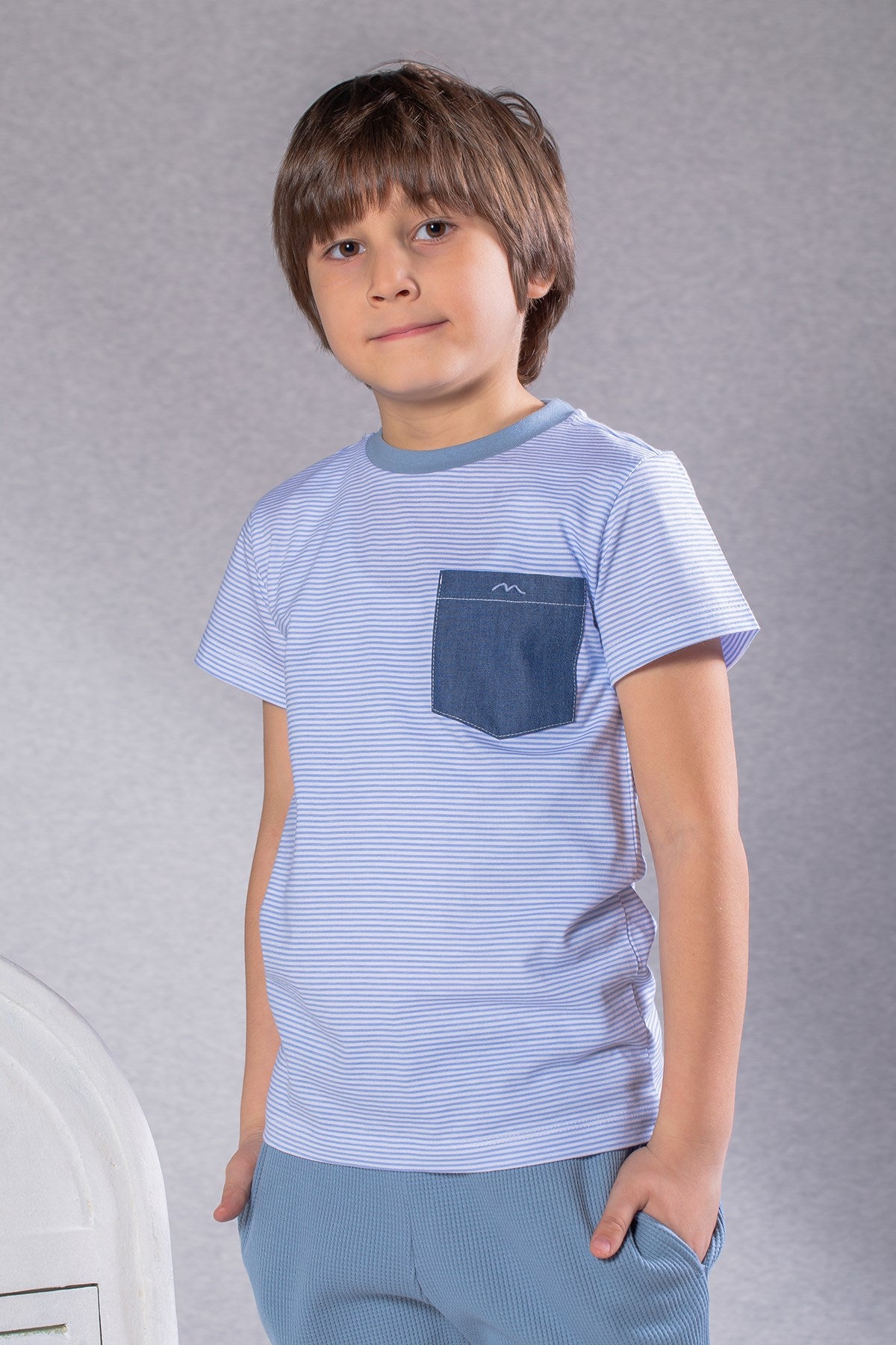Erkek Çocuk Cepli Çizgili T-Shirt (2-7yaş)-0