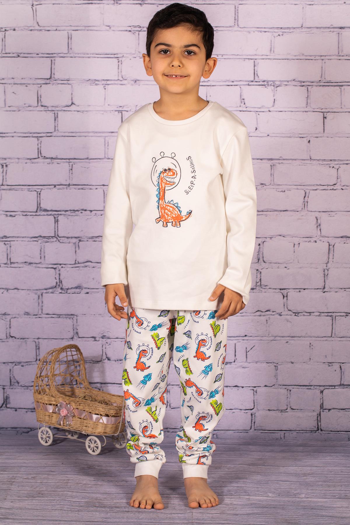 Erkek Çocuk Dinazor Baskılı Pijama Takımı-2