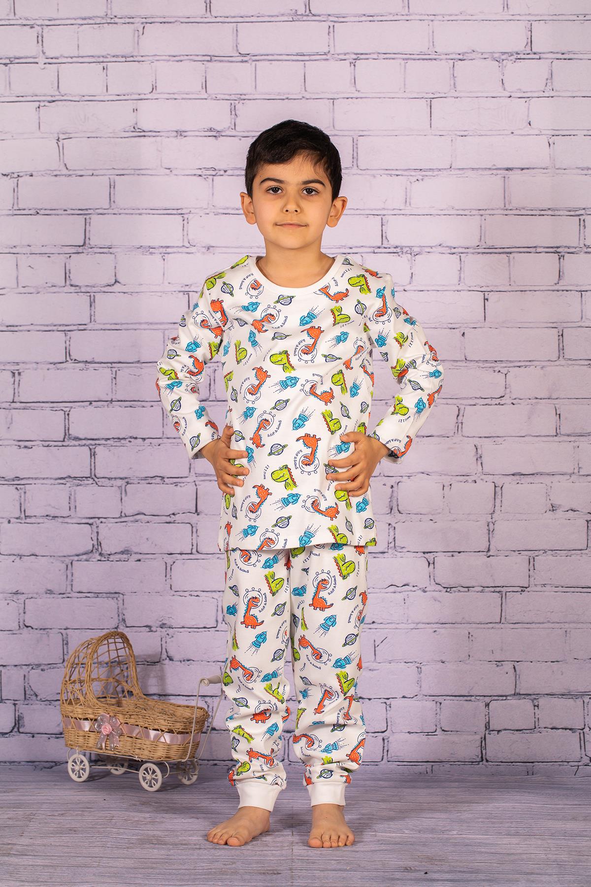 Erkek Çocuk Dinazor Baskılı Pijama Takımı-0