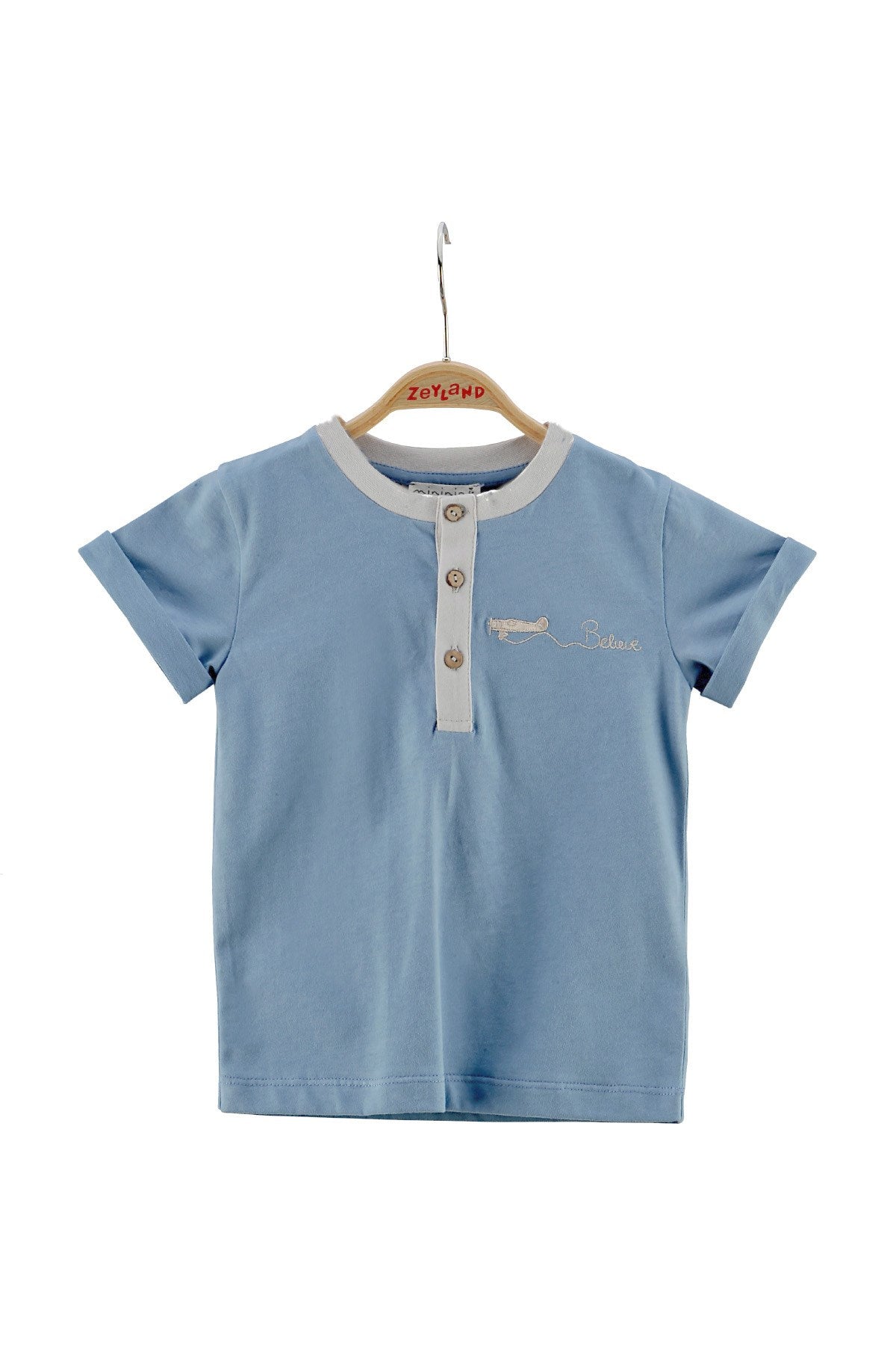 Erkek Çocuk Mavi Kolları Katlamalı T-Shirt (2-7yaş)-2