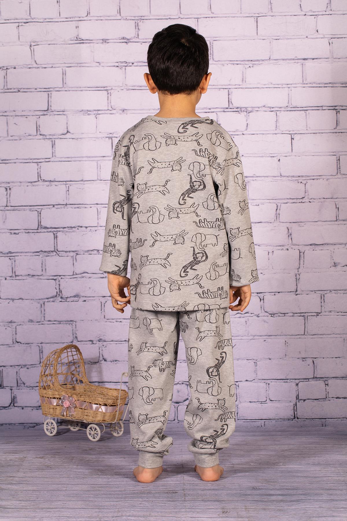 Erkek Çocuk Gri Hayvan Desenli Pijama Takımı-4
