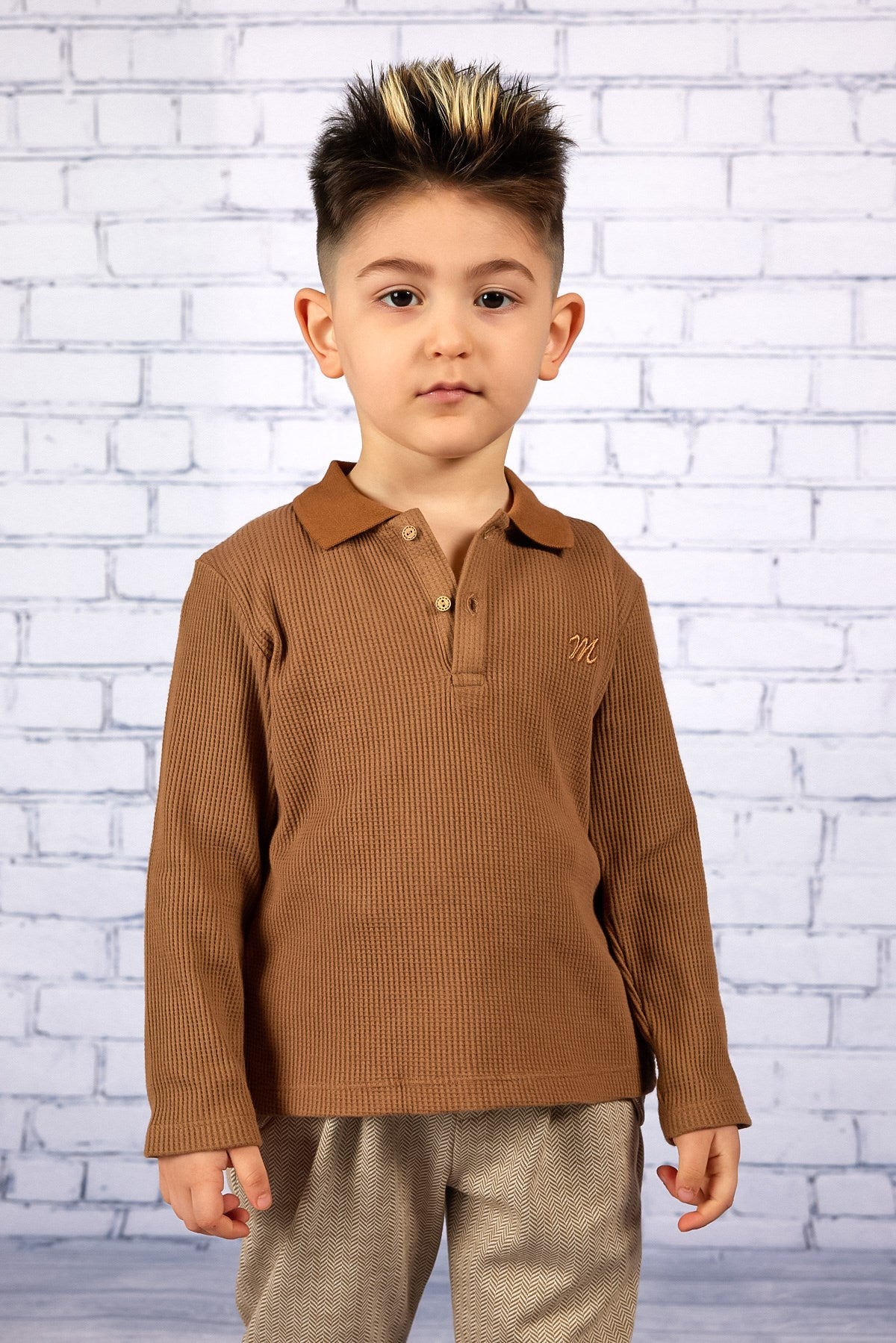 Erkek Çocuk Polo Yaka Kahverengi Sweatshirt (2-7yaş)-0