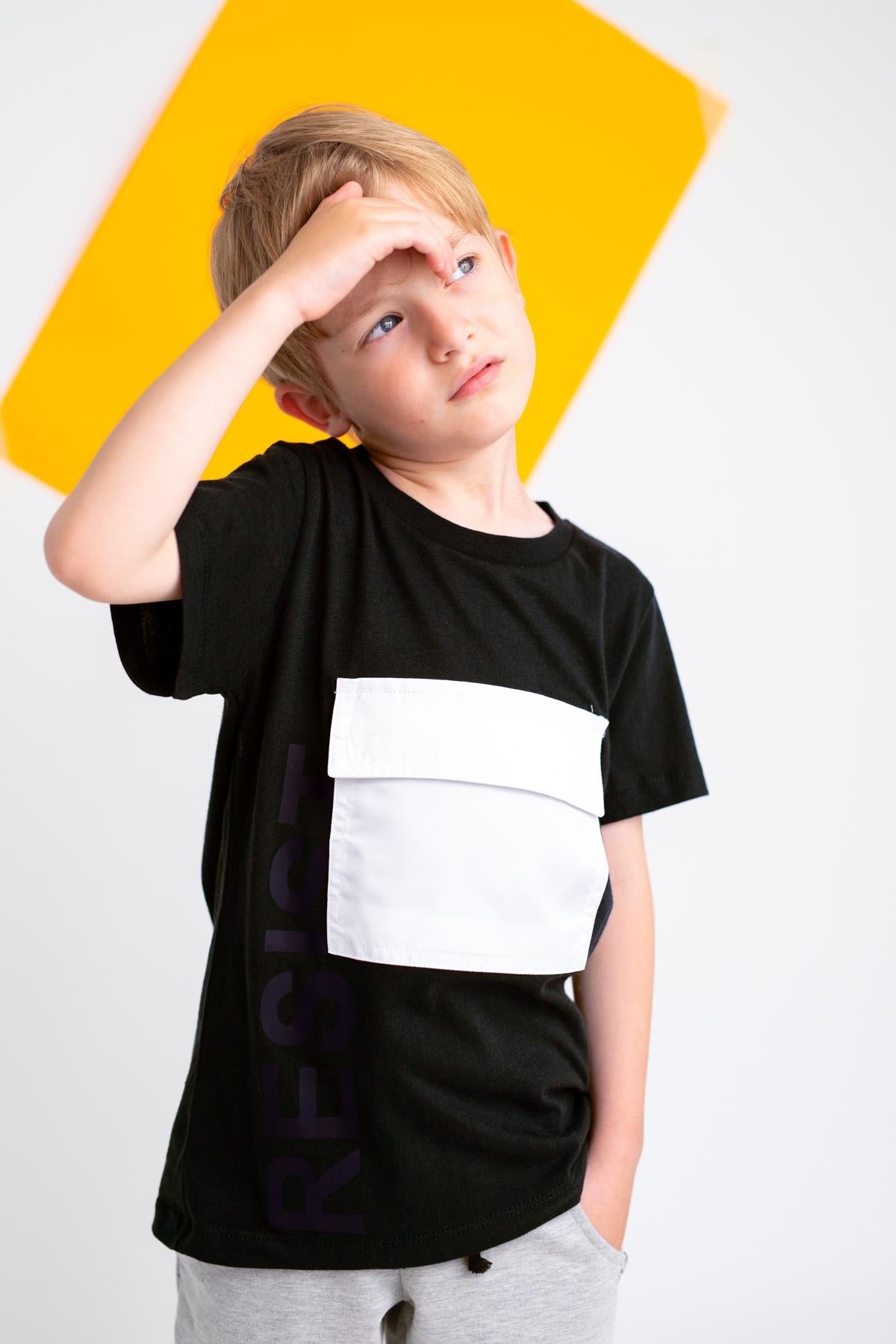 Erkek Çocuk Resist Baskılı Cepli T-Shirt-1
