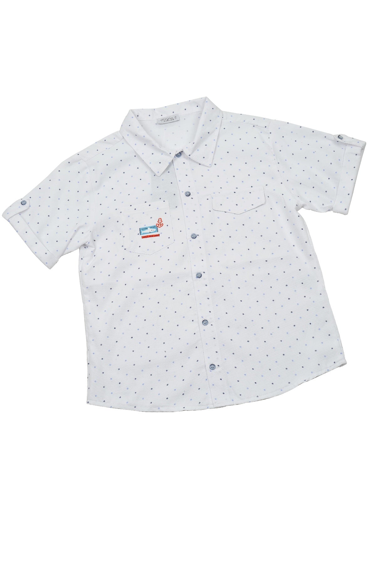 Erkek Çocuk Beyaz Desenli Cepli Marin Gömlek (5-14yaş)-0