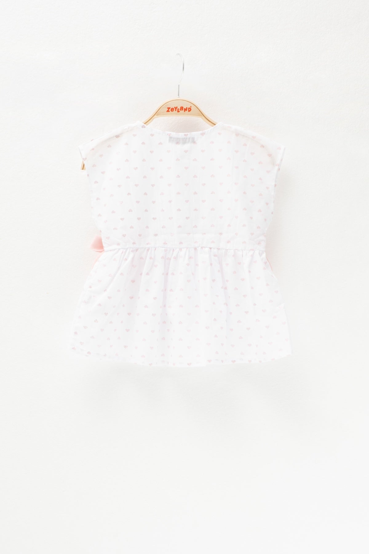 Kız Bebek Simli Kalp Baskılı Önden Düğmeli Fiyonklu Gömlek (2-7yaş)-2