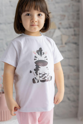 Kız Çocuk Hayvan Baskılı T-shirt ve Şort Takım-1
