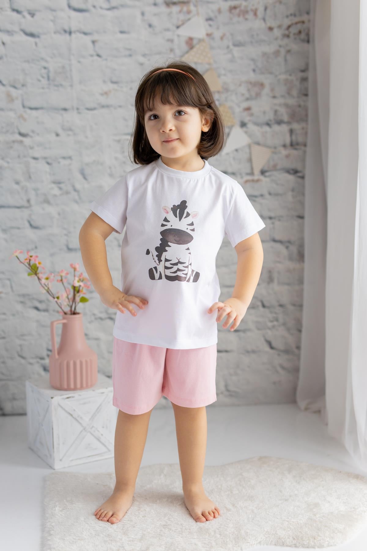 Kız Çocuk Hayvan Baskılı T-shirt ve Şort Takım-0